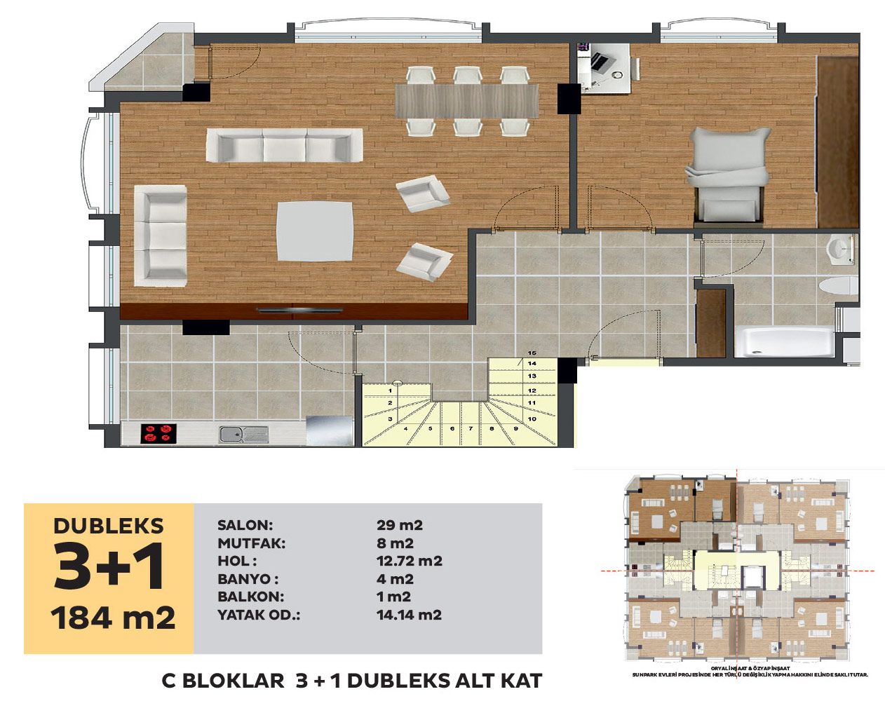 sunpark evleri kat planı