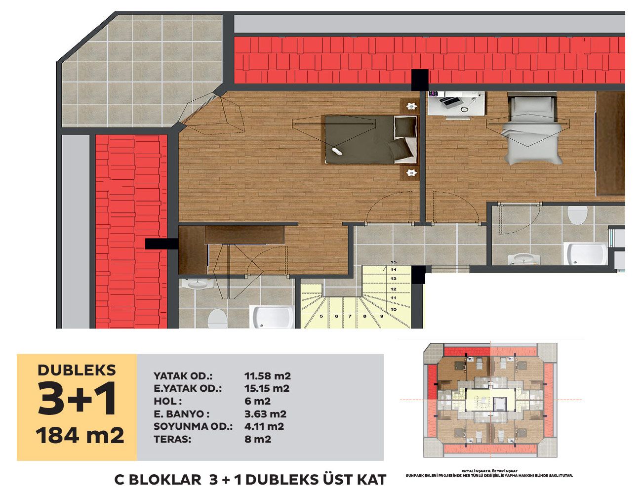 sunpark evleri kat planı